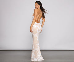 Blair Sequin Scroll Sleeveless Formal Dress