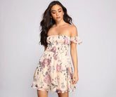 Chic Floral Chiffon Off The Shoulder Mini Dress