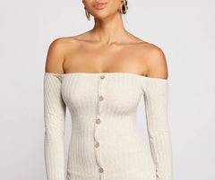Off The Shoulder Button Down Mini Dress