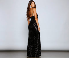 Lydia Sequin Scroll Mermaid Dress