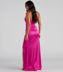 Evie Formal Ruched Satin Sleeveless Dress