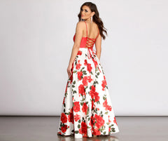 Terri Floral Printed Lace Up Back Ball Gown