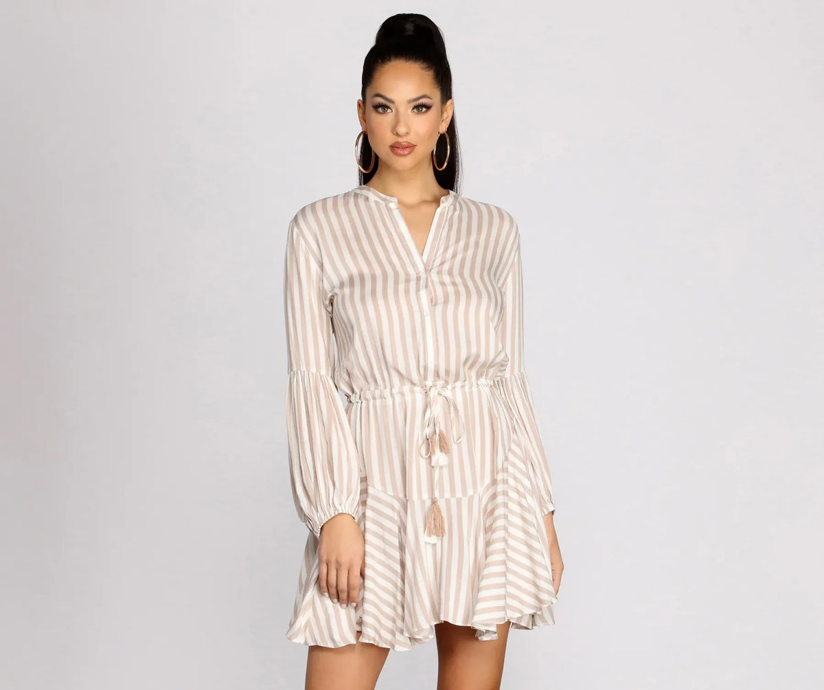 Stylish In Stripes Tassel Waist Tie Mini Dress